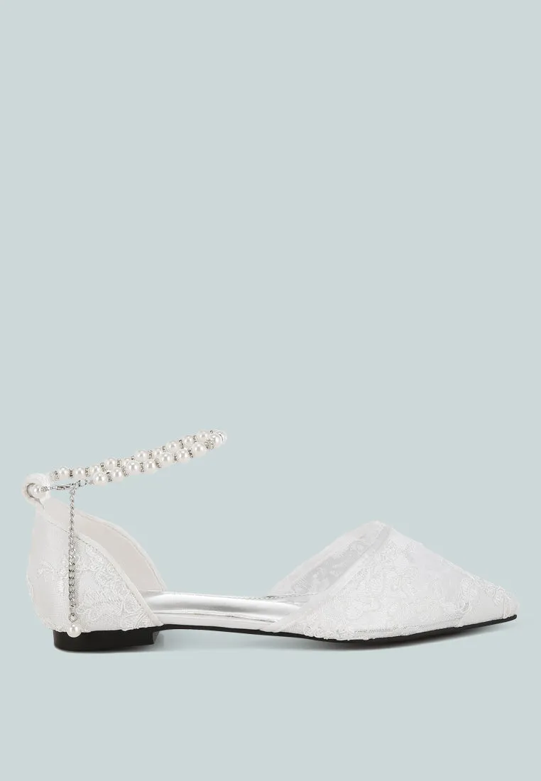 Shrami Pearl & Rhinestone Strap Flat Sandals