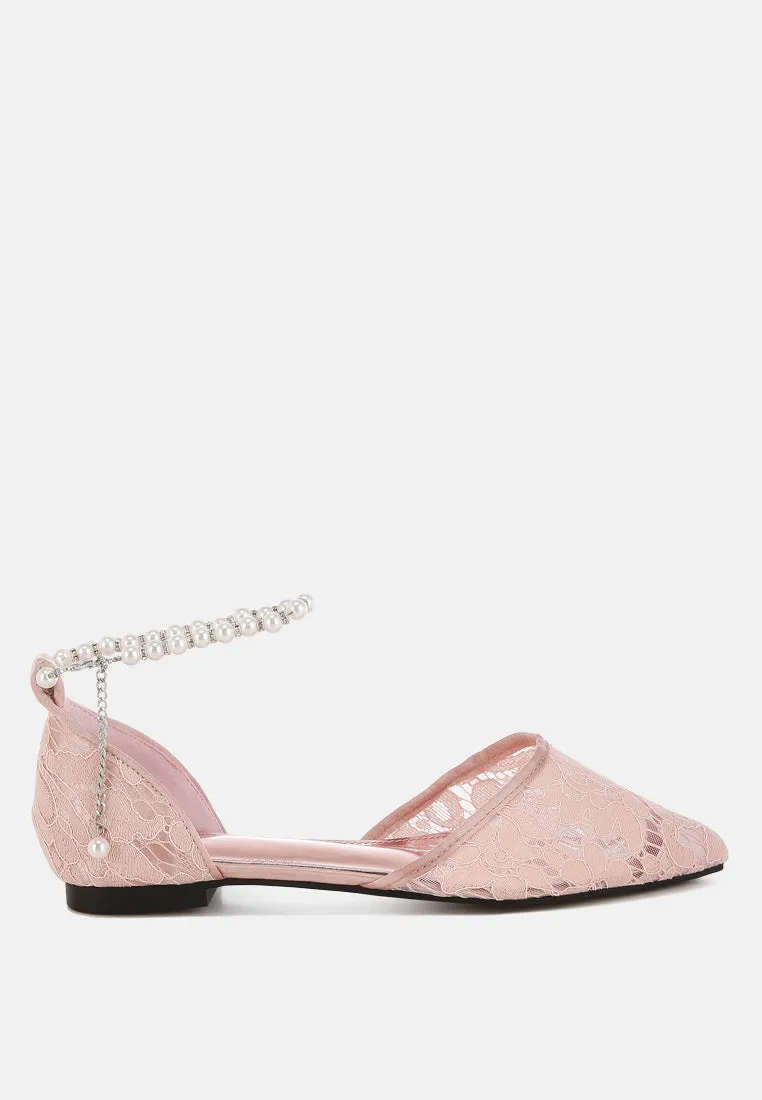 Shrami Pearl & Rhinestone Strap Flat Sandals