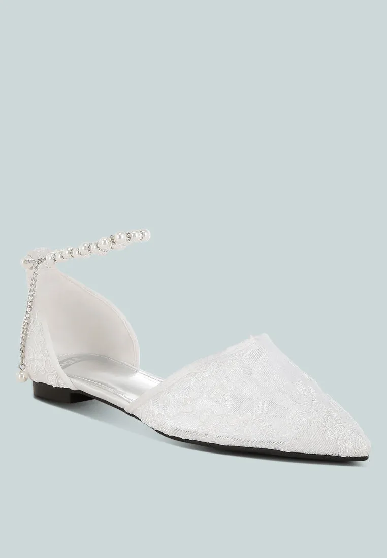 Shrami Pearl & Rhinestone Strap Flat Sandals