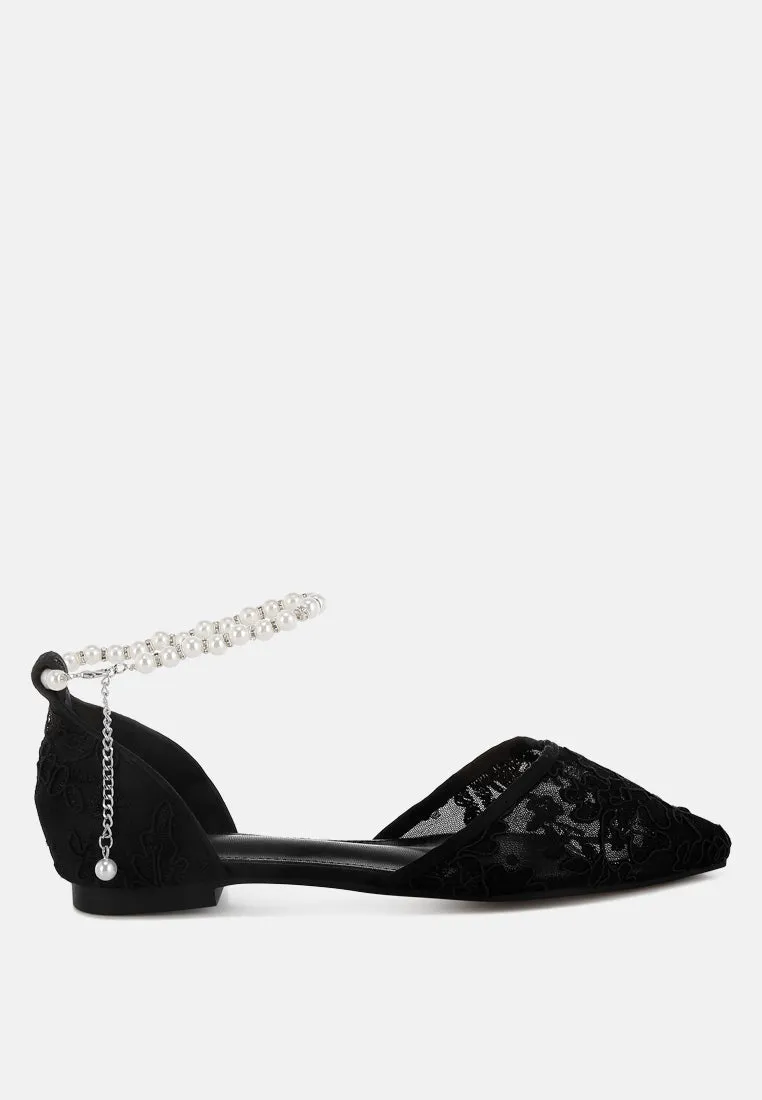 Shrami Pearl & Rhinestone Strap Flat Sandals