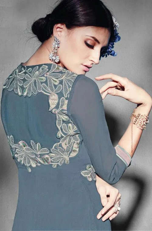 Stone Blue Georgette Designer Kurti