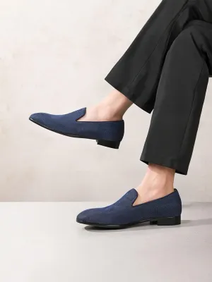 Summer blue denim denim men's loafers European and American style square toe red sole shoes breathable leather lining