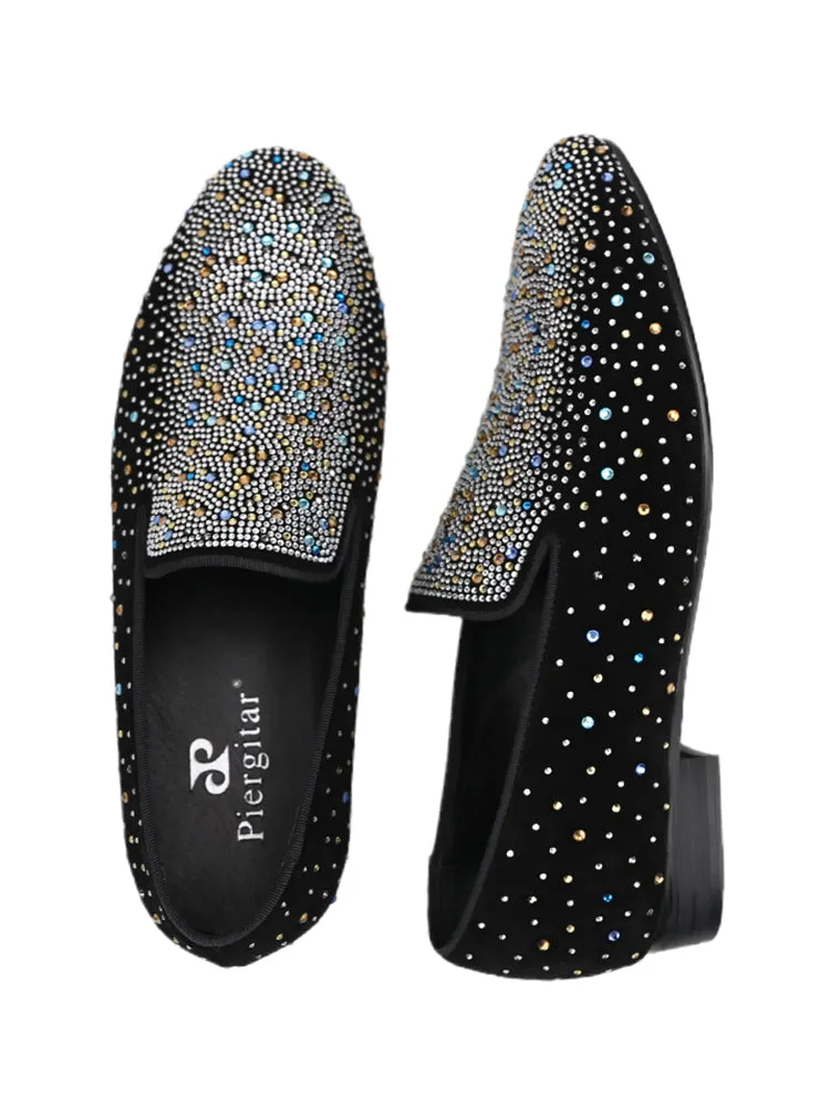 Summer new suede nubuck leather rhinestone loafers for men, European and American style slip-on smoking shoes, breathable leather lining