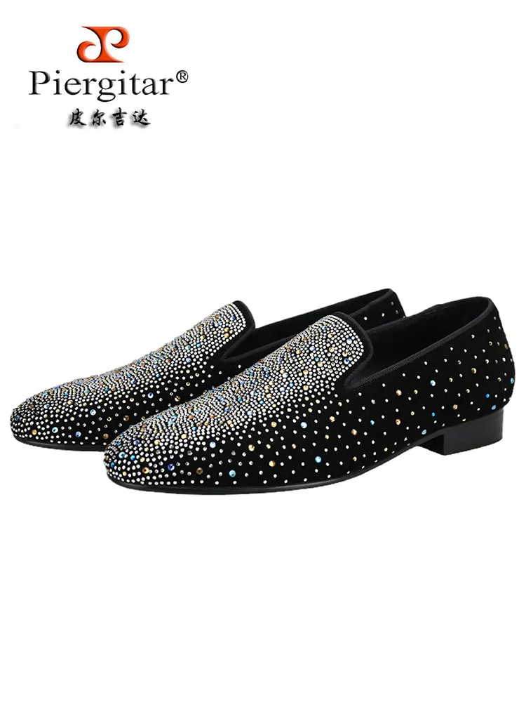Summer new suede nubuck leather rhinestone loafers for men, European and American style slip-on smoking shoes, breathable leather lining